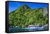 Outrigger Boat Cruising in the Bay of El Nido, Bacuit Archipelago, Palawan, Philippines-Michael Runkel-Framed Stretched Canvas