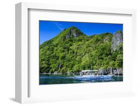 Outrigger Boat Cruising in the Bay of El Nido, Bacuit Archipelago, Palawan, Philippines-Michael Runkel-Framed Photographic Print