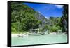 Outrigger Boat in the Crystal Clear Water in the Bacuit Archipelago, Palawan, Philippines-Michael Runkel-Framed Stretched Canvas