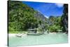Outrigger Boat in the Crystal Clear Water in the Bacuit Archipelago, Palawan, Philippines-Michael Runkel-Stretched Canvas