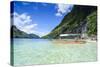 Outrigger Boat in the Crystal Clear Water in the Bacuit Archipelago, Palawan, Philippines-Michael Runkel-Stretched Canvas