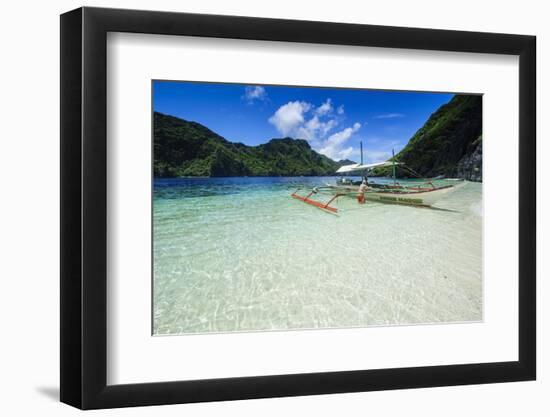 Outrigger Boat in the Crystal Clear Water in the Bacuit Archipelago, Palawan, Philippines-Michael Runkel-Framed Photographic Print