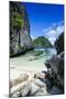 Outrigger Boat on a Little White Beach and Crystal Clear Water in the Bacuit Archipelago-Michael Runkel-Mounted Photographic Print