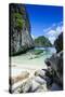 Outrigger Boat on a Little White Beach and Crystal Clear Water in the Bacuit Archipelago-Michael Runkel-Stretched Canvas