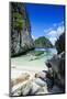 Outrigger Boat on a Little White Beach and Crystal Clear Water in the Bacuit Archipelago-Michael Runkel-Mounted Photographic Print