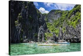 Outrigger Boats in the Crystal Clear Water in the Bacuit Archipelago, Palawan, Philippines-Michael Runkel-Stretched Canvas