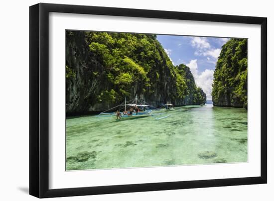 Outrigger Boats in the Crystal Clear Water in the Bacuit Archipelago, Palawan, Philippines-Michael Runkel-Framed Photographic Print