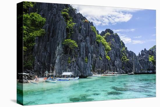 Outrigger Boats in the Crystal Clear Water in the Bacuit Archipelago, Palawan, Philippines-Michael Runkel-Stretched Canvas