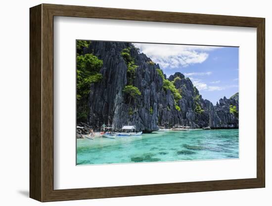 Outrigger Boats in the Crystal Clear Water in the Bacuit Archipelago, Palawan, Philippines-Michael Runkel-Framed Photographic Print