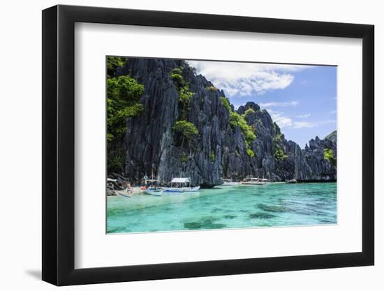 Outrigger Boats in the Crystal Clear Water in the Bacuit Archipelago, Palawan, Philippines-Michael Runkel-Framed Photographic Print