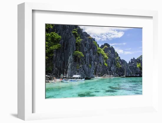 Outrigger Boats in the Crystal Clear Water in the Bacuit Archipelago, Palawan, Philippines-Michael Runkel-Framed Photographic Print