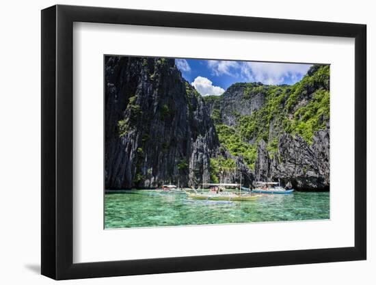 Outrigger Boats in the Crystal Clear Water in the Bacuit Archipelago, Palawan, Philippines-Michael Runkel-Framed Photographic Print