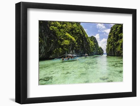 Outrigger Boats in the Crystal Clear Water in the Bacuit Archipelago, Palawan, Philippines-Michael Runkel-Framed Photographic Print