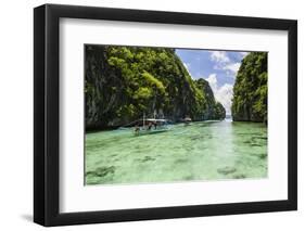 Outrigger Boats in the Crystal Clear Water in the Bacuit Archipelago, Palawan, Philippines-Michael Runkel-Framed Photographic Print