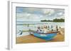 Outrigger Fishing Boat and People Pulling Net in by Hand to Shore Near Batu Karas-Rob-Framed Photographic Print