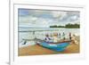 Outrigger Fishing Boat and People Pulling Net in by Hand to Shore Near Batu Karas-Rob-Framed Photographic Print