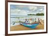 Outrigger Fishing Boat and People Pulling Net in by Hand to Shore Near Batu Karas-Rob-Framed Photographic Print