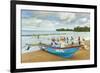 Outrigger Fishing Boat and People Pulling Net in by Hand to Shore Near Batu Karas-Rob-Framed Photographic Print