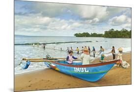 Outrigger Fishing Boat and People Pulling Net in by Hand to Shore Near Batu Karas-Rob-Mounted Photographic Print