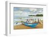 Outrigger Fishing Boat and People Pulling Net in by Hand to Shore Near Batu Karas-Rob-Framed Photographic Print