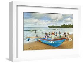 Outrigger Fishing Boat and People Pulling Net in by Hand to Shore Near Batu Karas-Rob-Framed Photographic Print