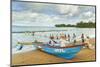 Outrigger Fishing Boat and People Pulling Net in by Hand to Shore Near Batu Karas-Rob-Mounted Photographic Print