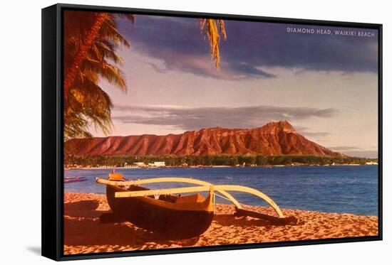 Outrigger on Beach by Diamond Head, Hawaii-null-Framed Stretched Canvas