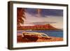 Outrigger on Beach by Diamond Head, Hawaii-null-Framed Art Print