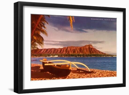 Outrigger on Beach by Diamond Head, Hawaii-null-Framed Art Print