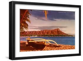 Outrigger on Beach by Diamond Head, Hawaii-null-Framed Art Print