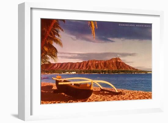 Outrigger on Beach by Diamond Head, Hawaii-null-Framed Art Print