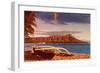 Outrigger on Beach by Diamond Head, Hawaii-null-Framed Art Print