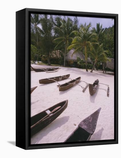 Outriggers on Beach, Hotel Sofitel Marara, Bora Bora, Tahiti, Society Islands, Pacific-Ken Gillham-Framed Stretched Canvas