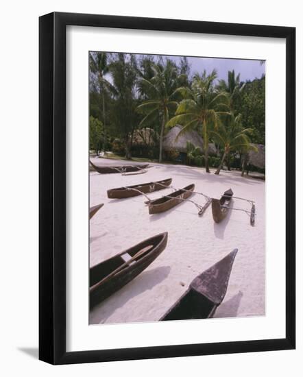 Outriggers on Beach, Hotel Sofitel Marara, Bora Bora, Tahiti, Society Islands, Pacific-Ken Gillham-Framed Photographic Print