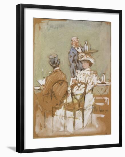 Outside the Cafe on the Grand Boulevard, 1898-Childe Hassam-Framed Giclee Print