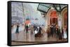 Outside the Vaudeville Theatre, Paris-Jean Béraud-Framed Stretched Canvas