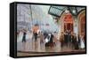 Outside the Vaudeville Theatre, Paris-Jean Béraud-Framed Stretched Canvas