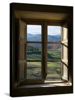 Outside View of Cypress Trees and Green Hills Through a Shabby Windows-ollirg-Stretched Canvas