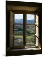 Outside View of Cypress Trees and Green Hills Through a Shabby Windows-ollirg-Mounted Photographic Print