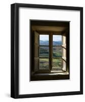 Outside View of Cypress Trees and Green Hills Through a Shabby Windows-ollirg-Framed Photographic Print