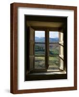 Outside View of Cypress Trees and Green Hills Through a Shabby Windows-ollirg-Framed Photographic Print