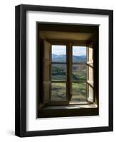 Outside View of Cypress Trees and Green Hills Through a Shabby Windows-ollirg-Framed Photographic Print