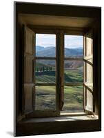 Outside View of Cypress Trees and Green Hills Through a Shabby Windows-ollirg-Mounted Photographic Print