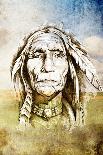 Tattoo Sketch Of Native American Indian Chief, Hand Made-outsiderzone-Art Print