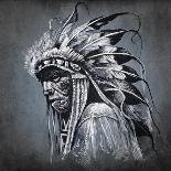 Tattoo Sketch Of American Indian Tribal Chief Warrior-outsiderzone-Art Print