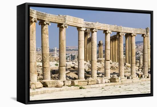Oval Plaza with colonnade and ionic columns, Jerash, Jordan.-Nico Tondini-Framed Stretched Canvas