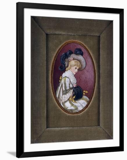 Oval Portrait of a Blonde Girl Wearing a Plumed Hat with Her Hands Inside Her Muff-Kate Greenaway-Framed Giclee Print