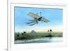Over the Nile and the Pyramids in a Plane-null-Framed Art Print