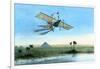 Over the Nile and the Pyramids in a Plane-null-Framed Art Print