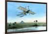 Over the Nile and the Pyramids in a Plane-null-Framed Art Print